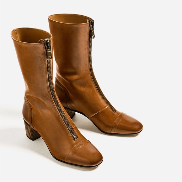 Zara Shoes Zara Zip Front Boots Cognac 75 Poshmark